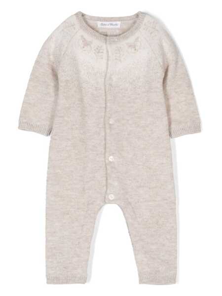 Tartine Et Chocolat Patterned-intarsia Romper - Neutrals 