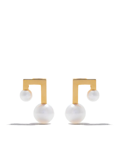  Tasaki 18kt Yellow Gold Balance Note Collection Line Akoya Pearl Stud Earrings 
