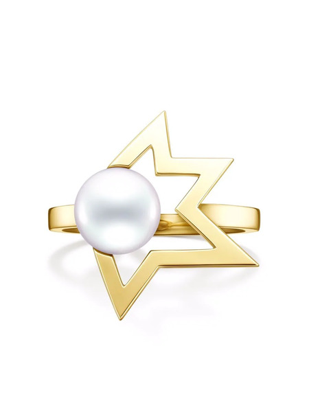  Tasaki 18kt Yellow Gold Collection Line Comet Plus Pearl Ring 