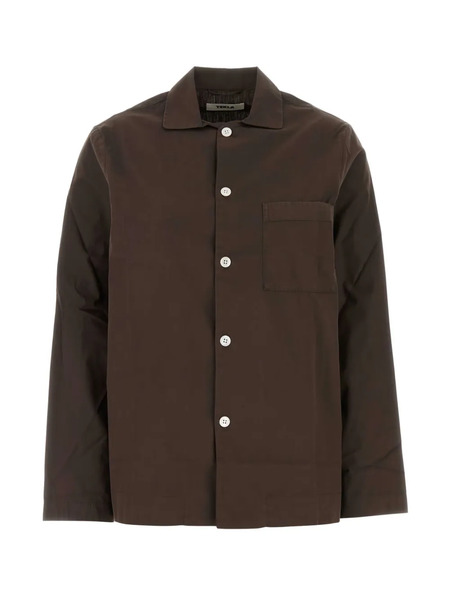  Tekla Poplin Pyjama Top - Brown 