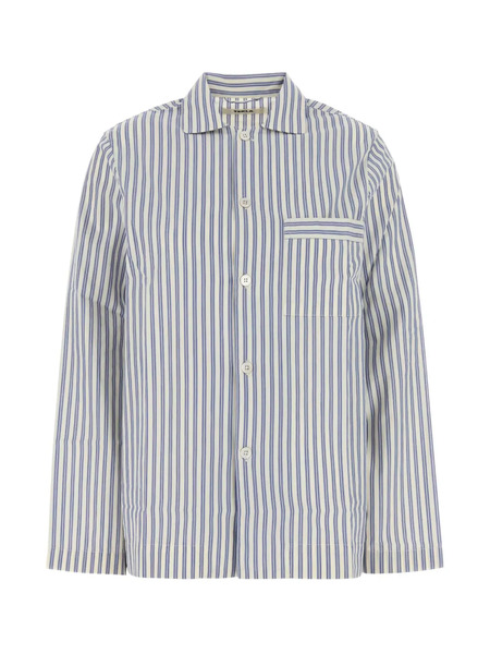  Tekla Striped Poplin Pyjama Top - Blue 