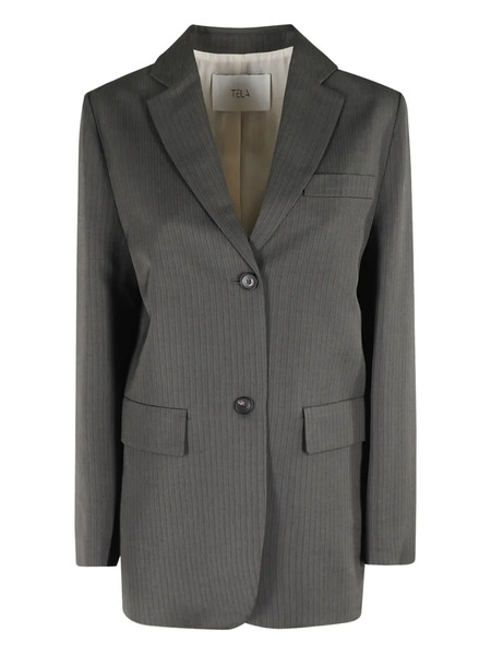  Tela Pinstriped Button Blazer - Grey 