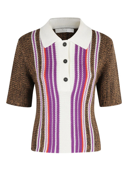  Tela Stripe-pattern Polo Top - Brown 