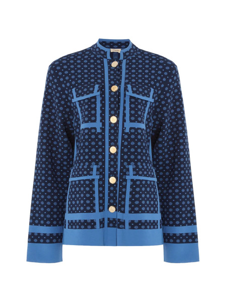  Temperley London Ditzie Floral-print Button Knit Jacket - Blue 