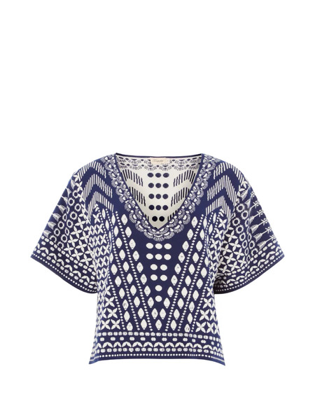  Temperley London Patterned V-neck Top - Blue 