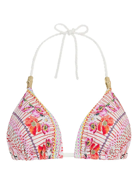  Temperley London Pomegranate Floral Triangle Bikini Top - Pink 