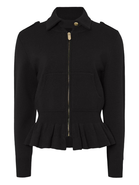  Temperley London Ruffled Zip Napoleon Knit Jacket - Black 