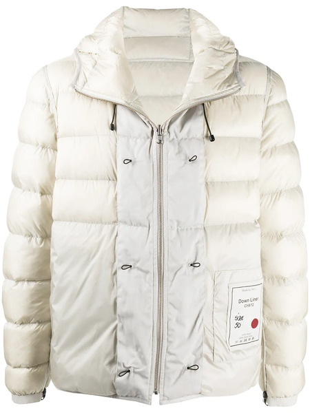  Ten C Hooded Contrast-panel Puffer Jacket - Neutrals 