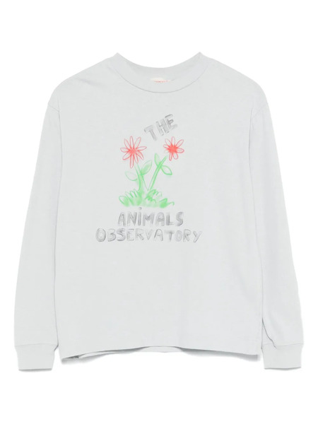  The Animals Observatory Dog Flower-print Long-sleeve T-shirt - Blue 