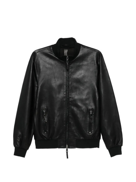  The Jack Leathers Zip-up Bomber Leather Jacket - Black 