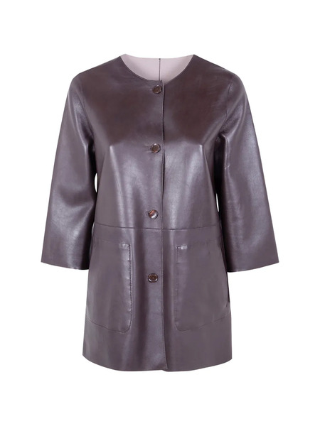  The Jackie Leathers Dom Button-up Leather Jacket - Brown 