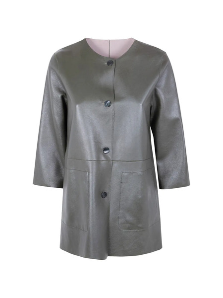  The Jackie Leathers Dom Button-up Leather Jacket - Green 
