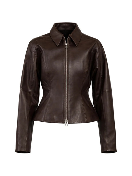  The Sei Collared Leather Jacket - Brown 