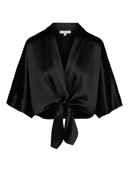  The Sei Tie-front Satin Blouse - Black 