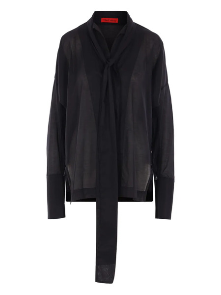  Thelatest Attached-scarf Buttoned Shirt - Black 