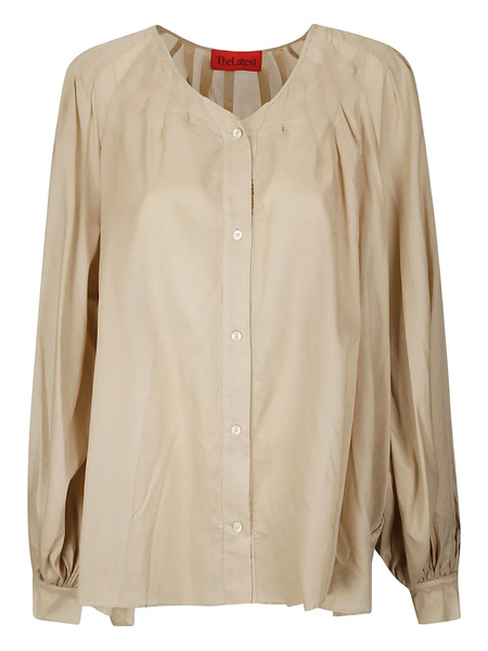  Thelatest Collarless Shirt - Neutrals 