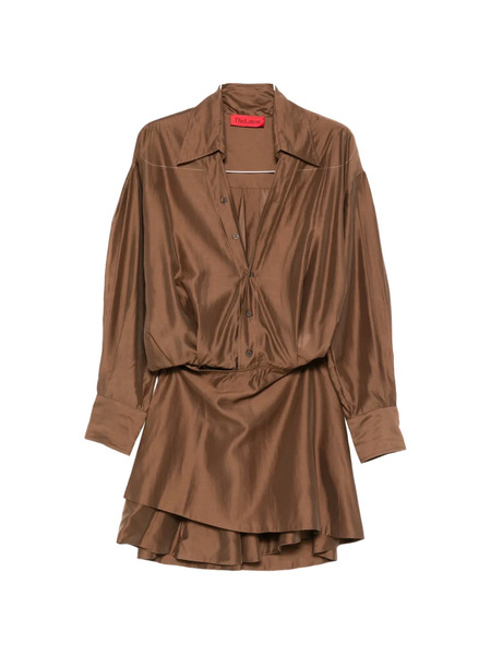  Thelatest Denise Button Mini Dress - Brown 