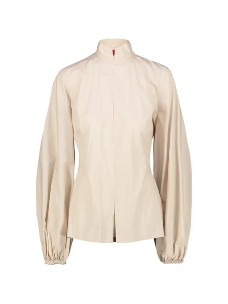  Thelatest Funnel-neck Balloon-sleeve Top - Neutrals 