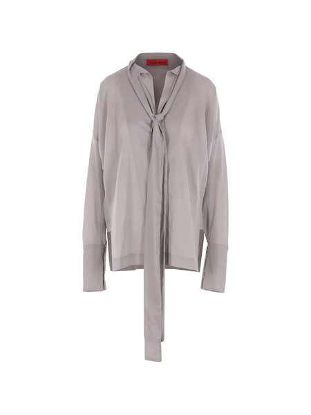  Thelatest V-neck Lavallière Blouse - Grey 