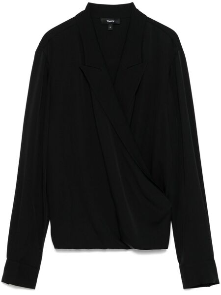  Theory Peak-lapel Wrap Blouse - Black 