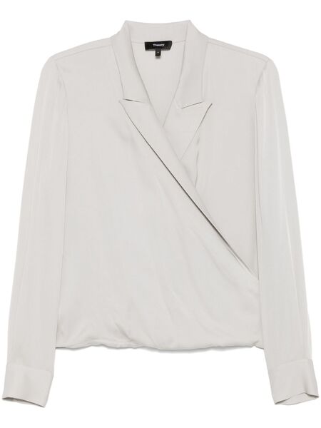  Theory Peak Lapel Wrap Blouse - Grey 