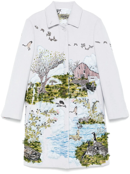  Thom Browne Bal-collar Scenic-appliqué Coat - Blue 