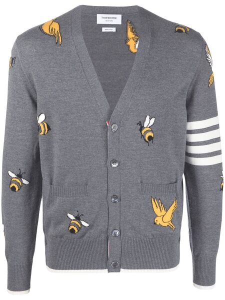  Thom Browne 4-bar Stripe Intarsia-patterned Cardigan - Grey 