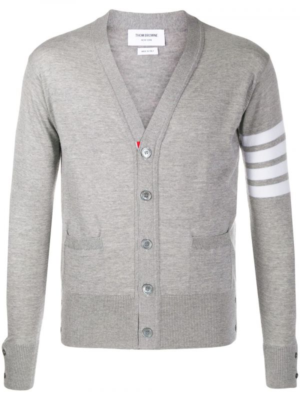  Thom Browne 4-bar V-neck Cardigan - Grey 