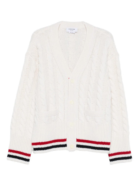  Thom Browne Cable Knit Wool Cardigan - White 