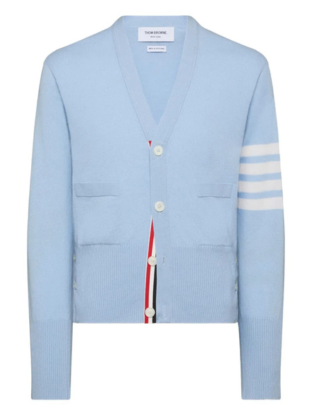  Thom Browne Classic V-neck Cardigan With White 4-bar Stripe In Cashmere - Blue 