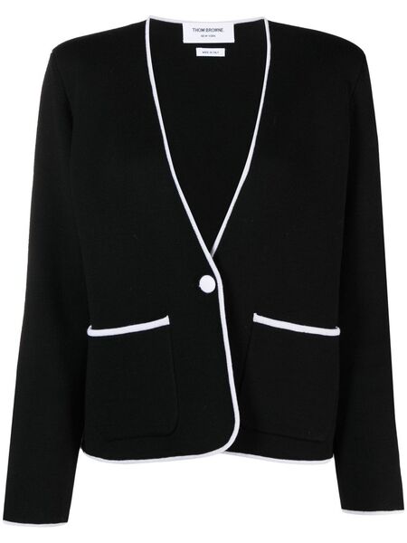  Thom Browne Contrasting-trim Collarless Jacket - Black 