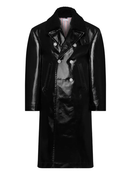  Thom Browne Double-breasted Leather Coat - Black 