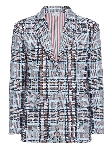  Thom Browne Frayed Plaid Check Blazer - Blue 