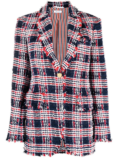  Thom Browne Frayed Single-breasted Tweed Blazer - Blue 