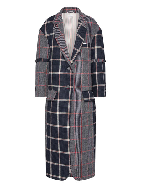  Thom Browne Funmix Prince Of Wales-check Coat - Blue 