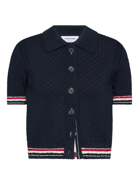  Thom Browne Hector Pointelle Short Sleeve Cardigan - Blue 