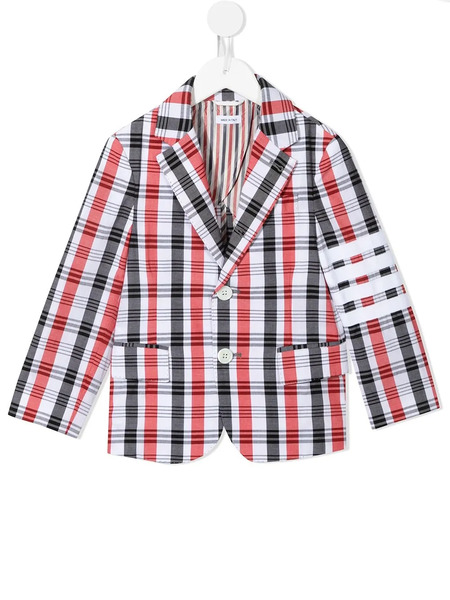  Thom Browne Kids Plaid-check Print Blazer - Red 