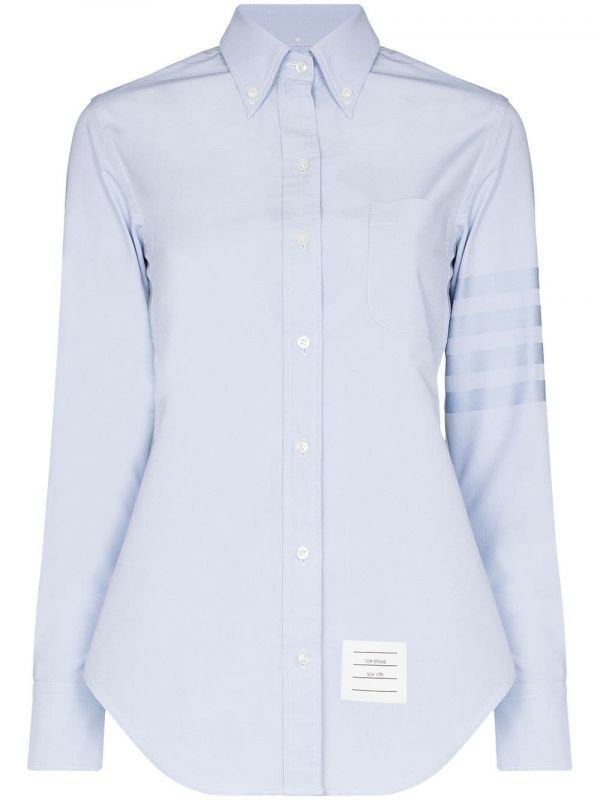  Thom Browne Logo Patch Buttoned Shirt - Blue 
