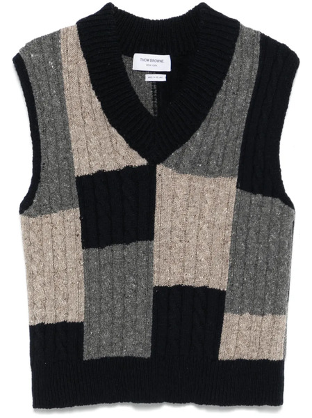 Thom Browne Patchwork Cable-knit Vest - Blue 