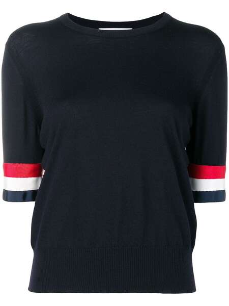  Thom Browne Rwb Cuff Fine Merino Tee - Blue 