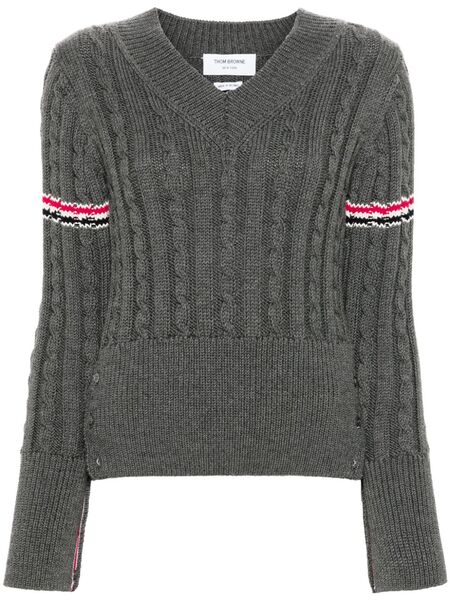  Thom Browne Rwb-stripe Cable-knit Jumper - Grey 