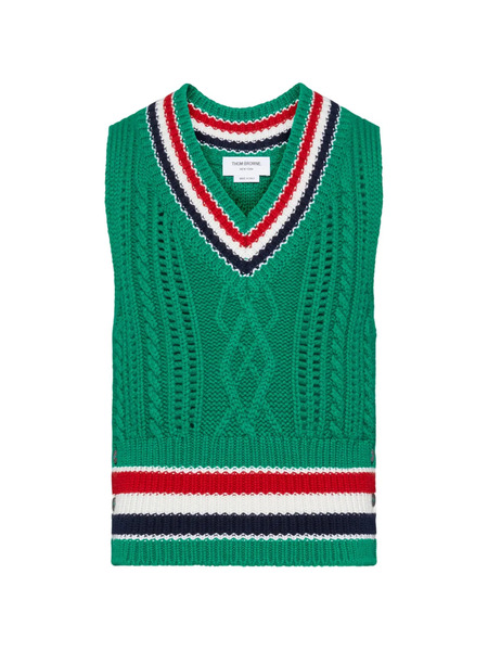  Thom Browne Rwb-stripe Cable-knit Vest - Green 