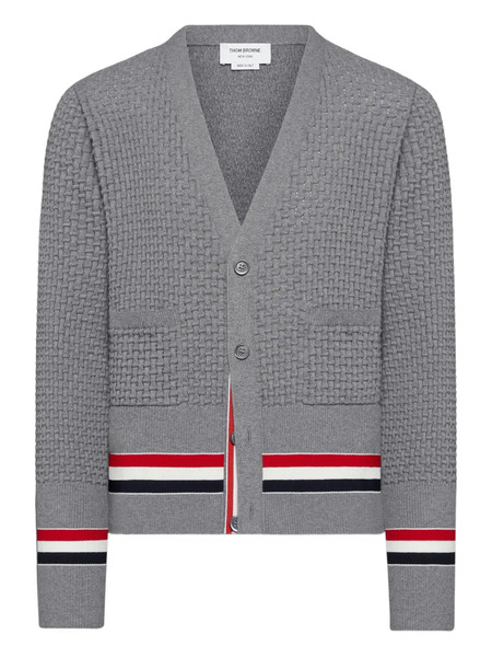  Thom Browne Rwb Stripe Cardigan - Grey 