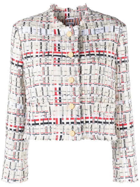  Thom Browne Rwb Stripe Deconstructed-design Tweed Jacket - Neutrals 
