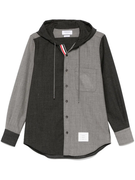 Thom Browne Rwb-stripe Hooded Shirt - Grey 