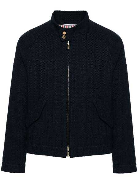  Thom Browne Rwb-striped Tweed Bomber Jacket - Blue 