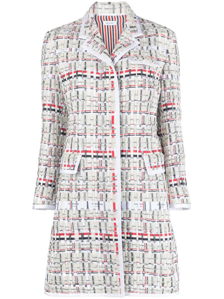 Thom Browne Single-breasted Tweed Coat - Neutrals 