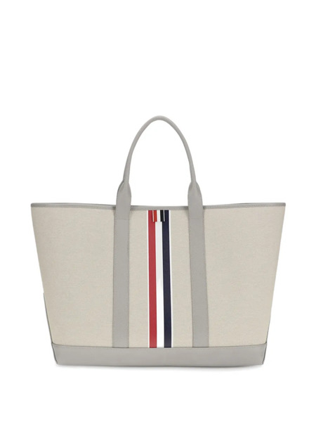  Thom Browne Stripe Leather Handles Tote - Neutrals 