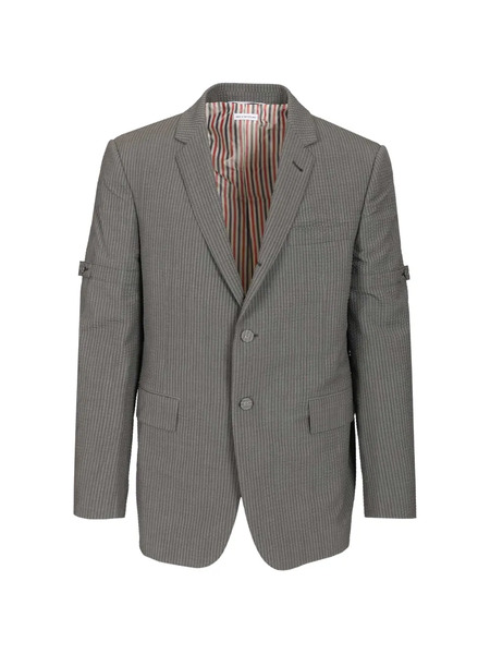  Thom Browne Striped Buttoned Blazer - Grey 