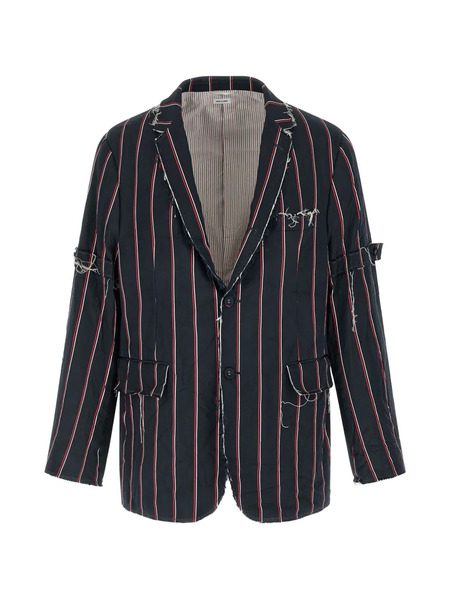  Thom Browne Striped Fringed Blazer - Blue 